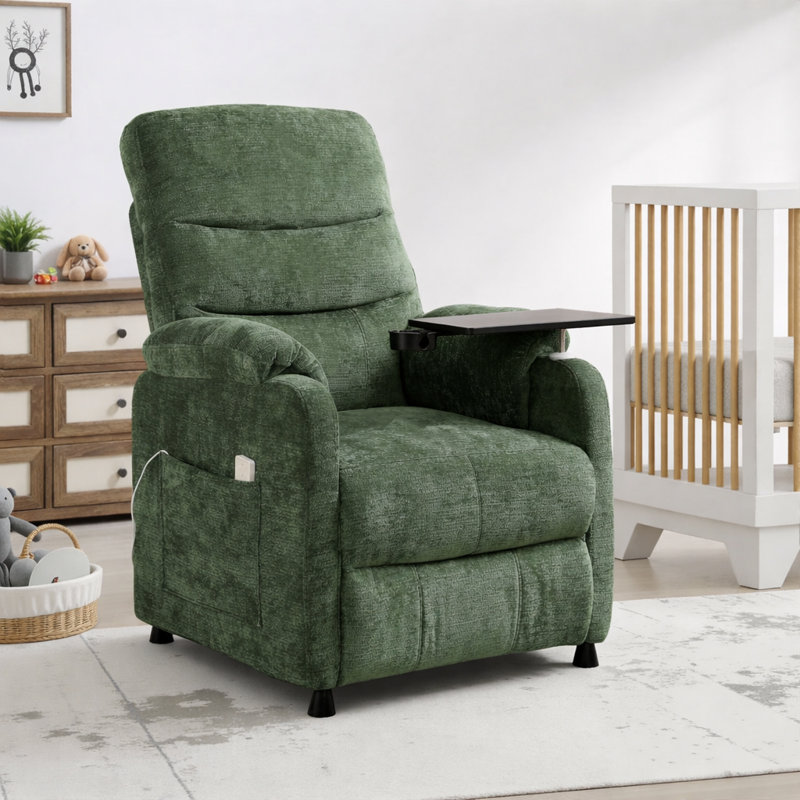 34" Chenille Power Recliner Chair with Side Support Stand, Side Pockets, Stepless Remote Control, Small Space Electric Recliner, 350 lb Capacity