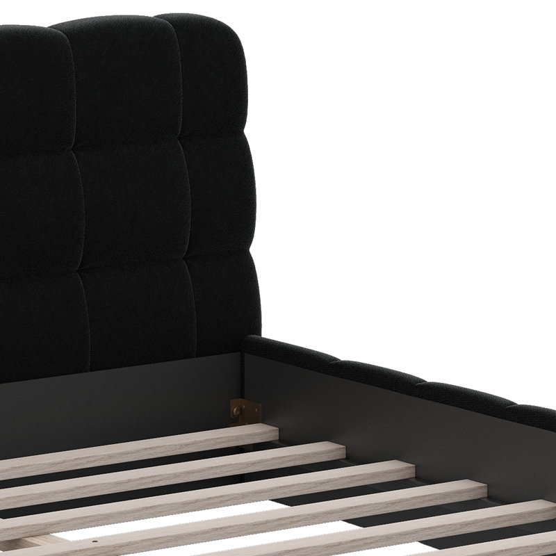 Grand lit plateforme tapissier, Noir, noir, noir, noir