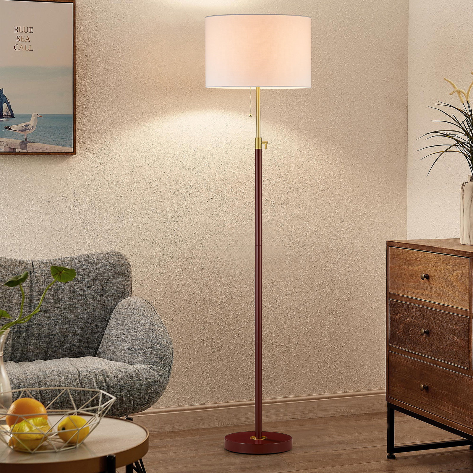 Kelliann 64.5" Adjustable Floor Lamp, Red/Gold