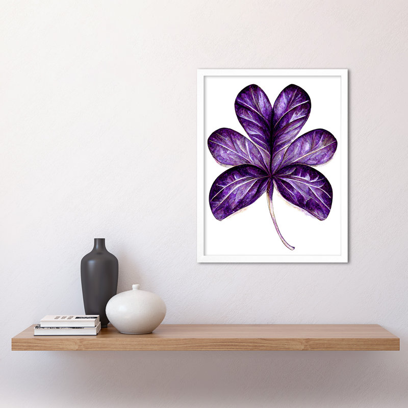 Six Clover Modern Simple Leaf Illustration - Print, 43cm H x 33cm W x 2cm D, White Framed Paper
