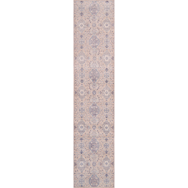 Tapis de couloir beige / bleu de haute qualité noué à la main Ziegler 3000