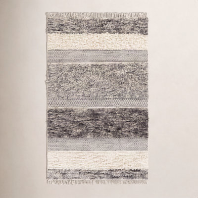 Catalina Cream Gray Flatweave Striped Wool Rug