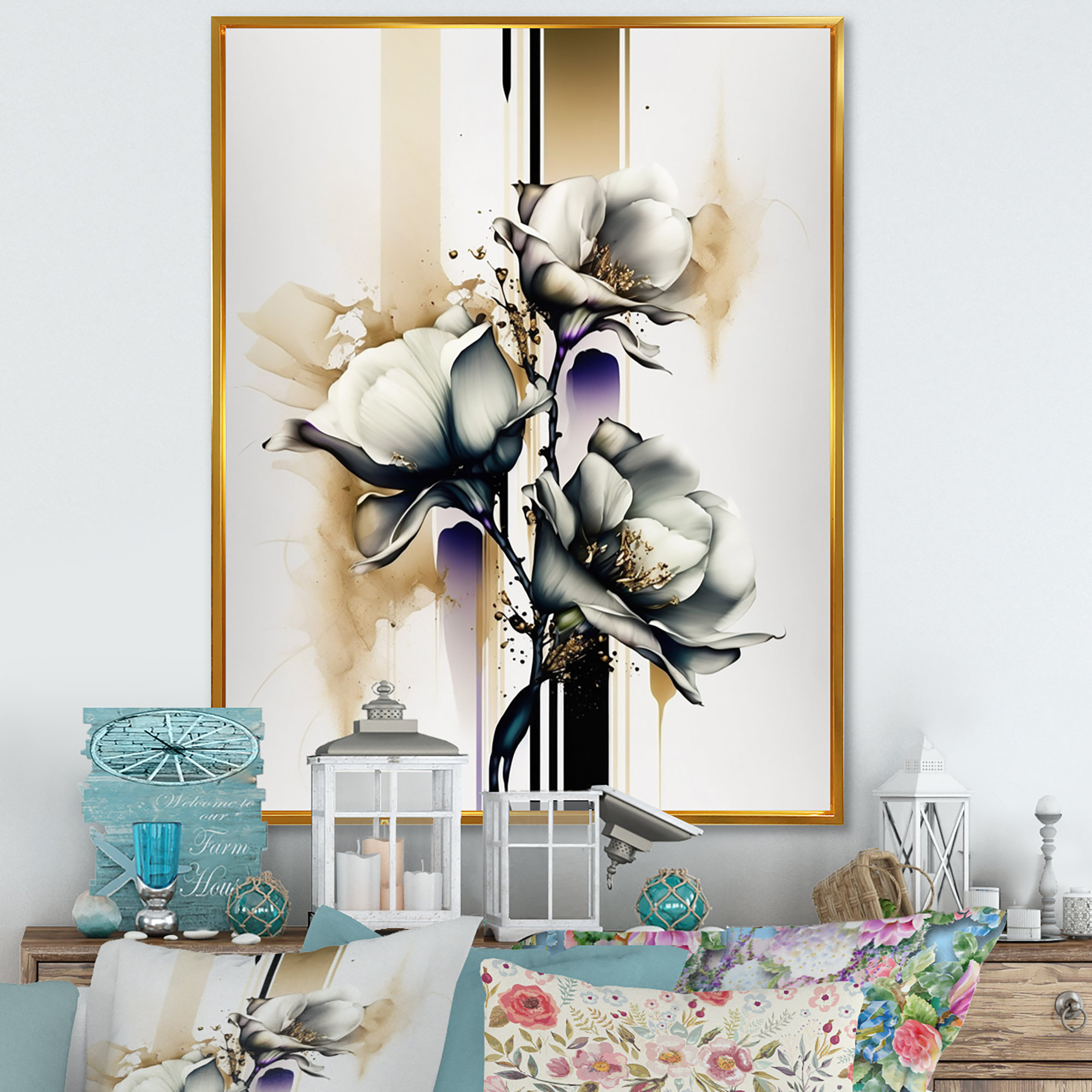 Black Orchid 3-D Flower Wall Art Handcrafted Floral Arrangements in Box  Frame for Home Office Wall Shelf Table Room Holiday Decor Gift Item 