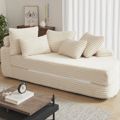 78.5-Inch Corduroy Semi-Circular 2-in-1 Sofa Bed & Recliner, Convertible Cloud Lounger with Neck Pillow and 5 Throw Pillows, No Assembly Required for Living Room