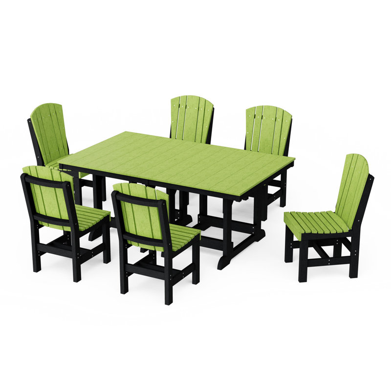 Heritage 7-Piece Side Chair Rectangular Dining Set, Lime Green/Black