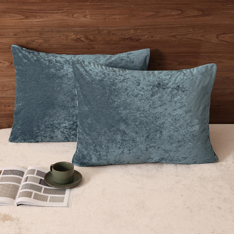 PHF Super Soft Velvet Pillowcases, 2 Pack Luxury Cozy Warm Pillow Shams Covers with Envelope Closure, Stormy Blue, 20x26"