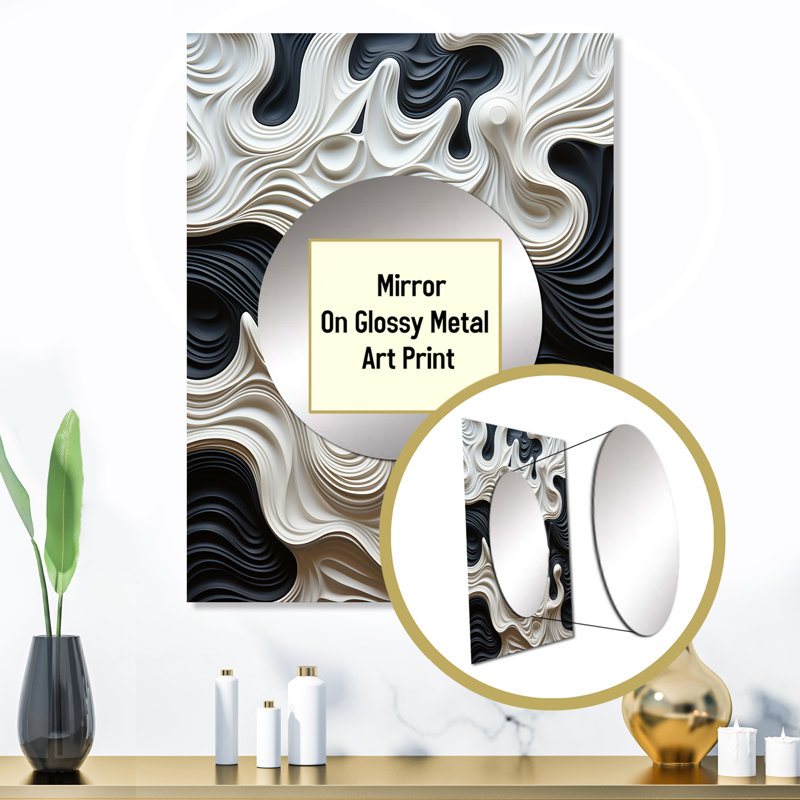Black White Opt Art Rhythmic Pulses I - Op Art Decorative Mirror, Black Large Wall Mirror, Printed Metal Art, 32" x 24"