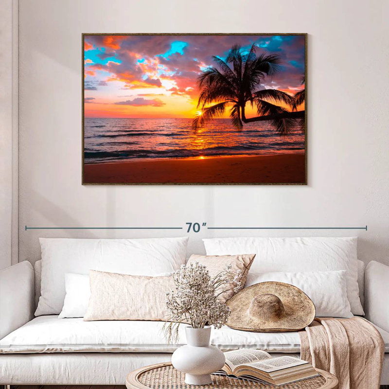 Coucher de soleil sur l'île, 46 po x 31 po, Cadre flottant noyer
