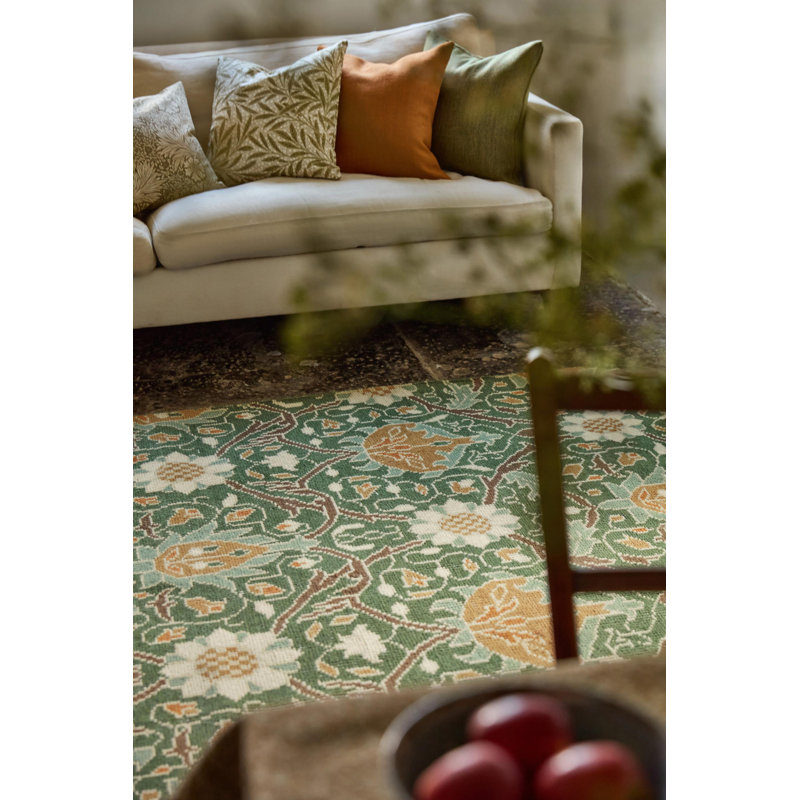 Hand Knotted Wool Floral Area Rug in Indigo, Rectangle 8'2" x 11'6"