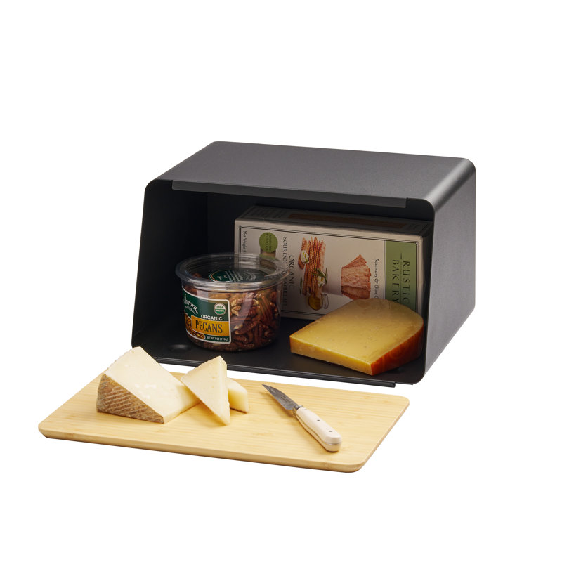 Tower Bread Box With Removable Bamboo Wooden Cutting Board Lid, Kitchen Storage Box, Black