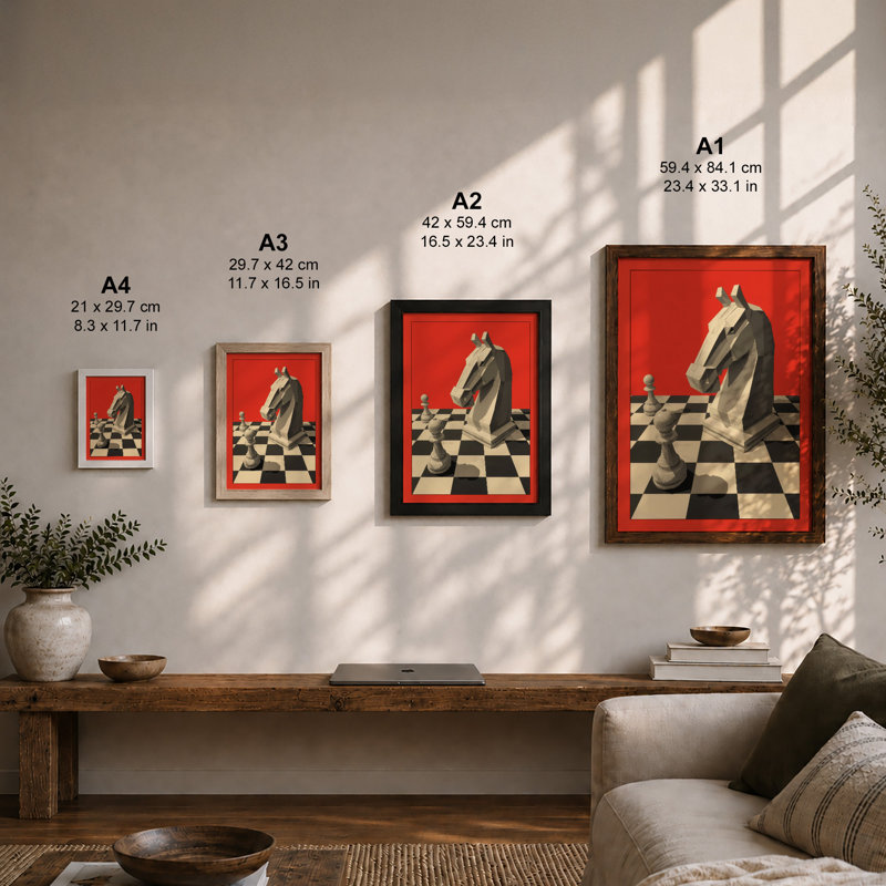 Knight's Gambit Geometric - Framed Print, Oak, A3 - 42.0 x 29.7 cm