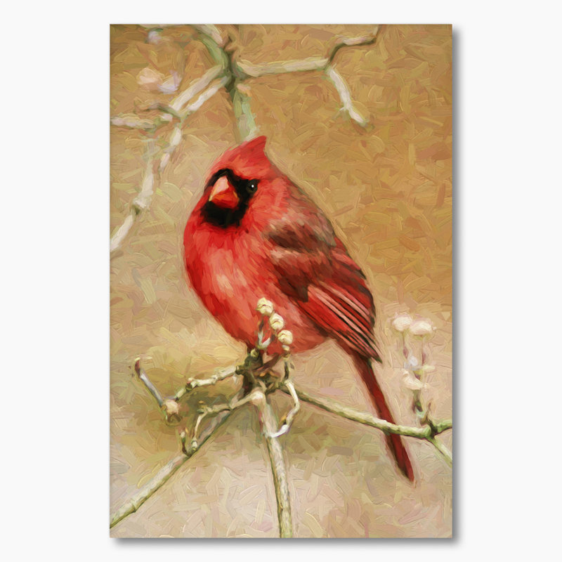 «Grunge Red Cardinal Bird», reproduction d'art sur toile encadrée, H 36 po x l 24 po x P 1 po, Toile tendue