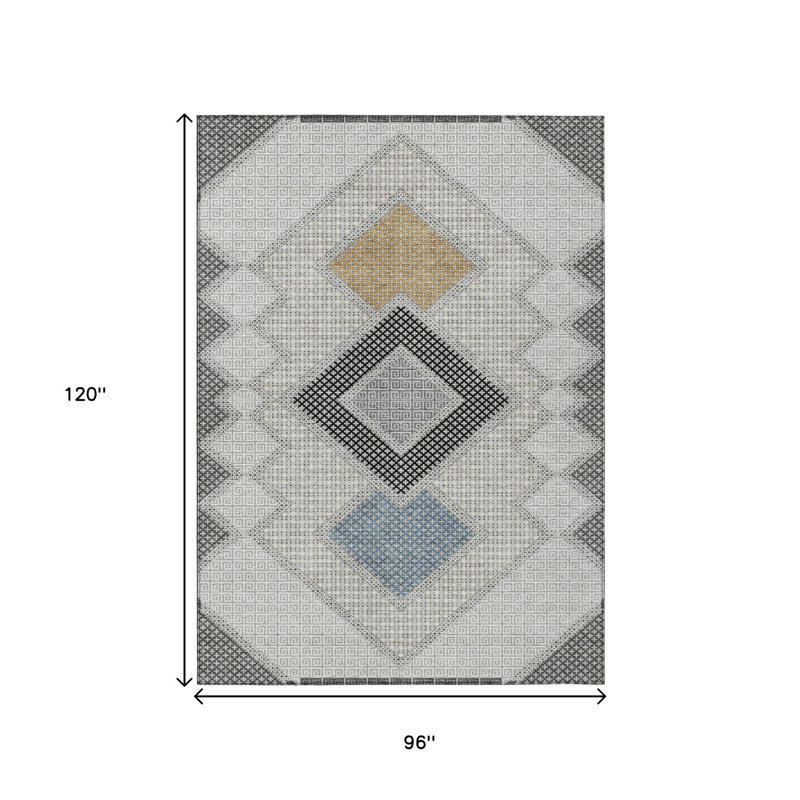 Tapis intérieur lavable à motif géométrique doré et gris anthracite 8 pi x 10 pi