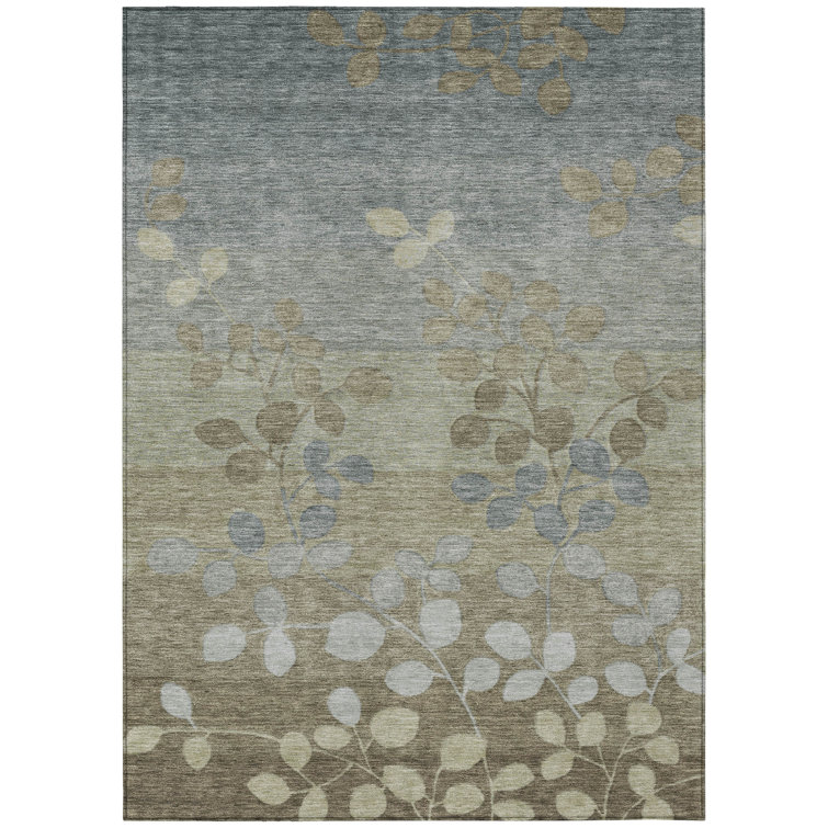 Machine Washable Indoor/Outdoor Xhevrie Khaki Rug