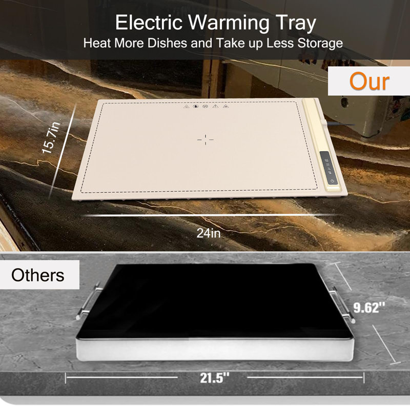 Tapis de mise à niveau amélioré avec plateau chauffant électrique à température réglable, chauffe-aliments en silicone enroulable avec 3 réglages de température