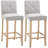 HOMCOM Modern Bar Stools Set Of 2, Upholstered Bar Height Kitchen Stools With Build-In Footrest, Solid Wood Legs, Beige