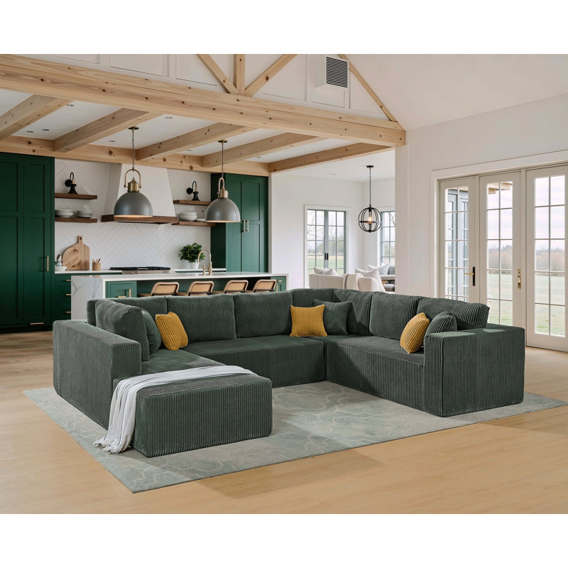 Canapé modulaire en U entièrement rembourré en velours côtelé avec repose-pieds mobile - aucun assemblage requis