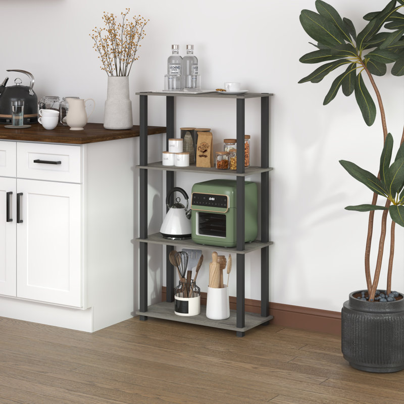 4-Tier 43.3" Corner Shelf, Open Shelves for Display and Storage, Gray; Black