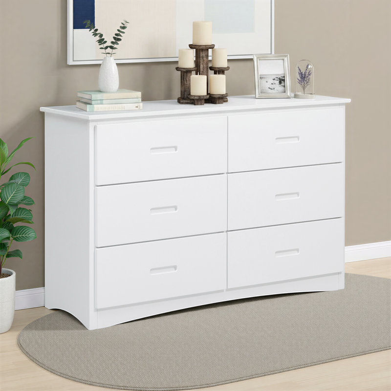 Awrad 48" Transitional Wood Dresser with 6-Drawers, Roller Side Glides & Integrated Cutout Handles, White