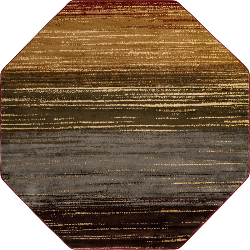 Tapis contemporain à rayures épaisses Trejo, Octogone 6 pi x 6 pi