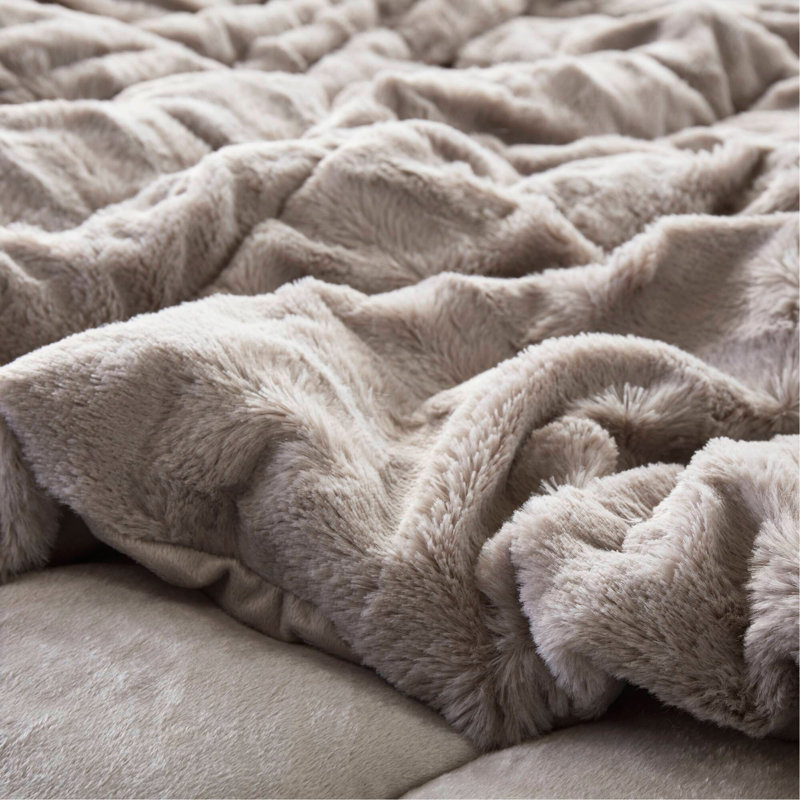 Ensemble de 2 mini-édredon en fausse fourrure unie gris, Gris, Édredon simple + 1 taie décorative