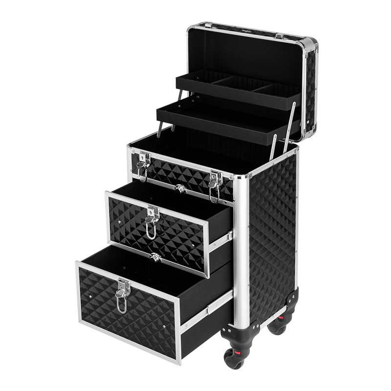 Trousse de train de maquillage en aluminium, Noir