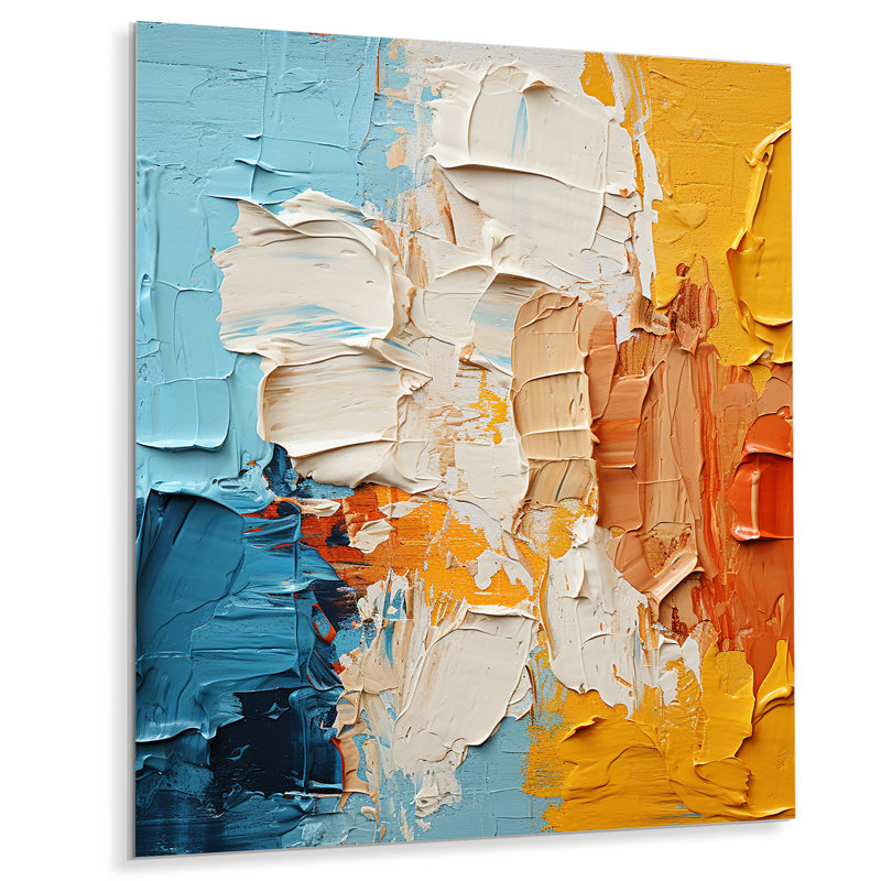 «Southern Sens sensibilité», bleu, jaune et orange - art mural abstrait, Métal métal, H 32 po x l 16 po x P 1 po