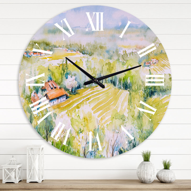 Blossoming Green Fields In Countryside - Country Wall Clock, Extra Small