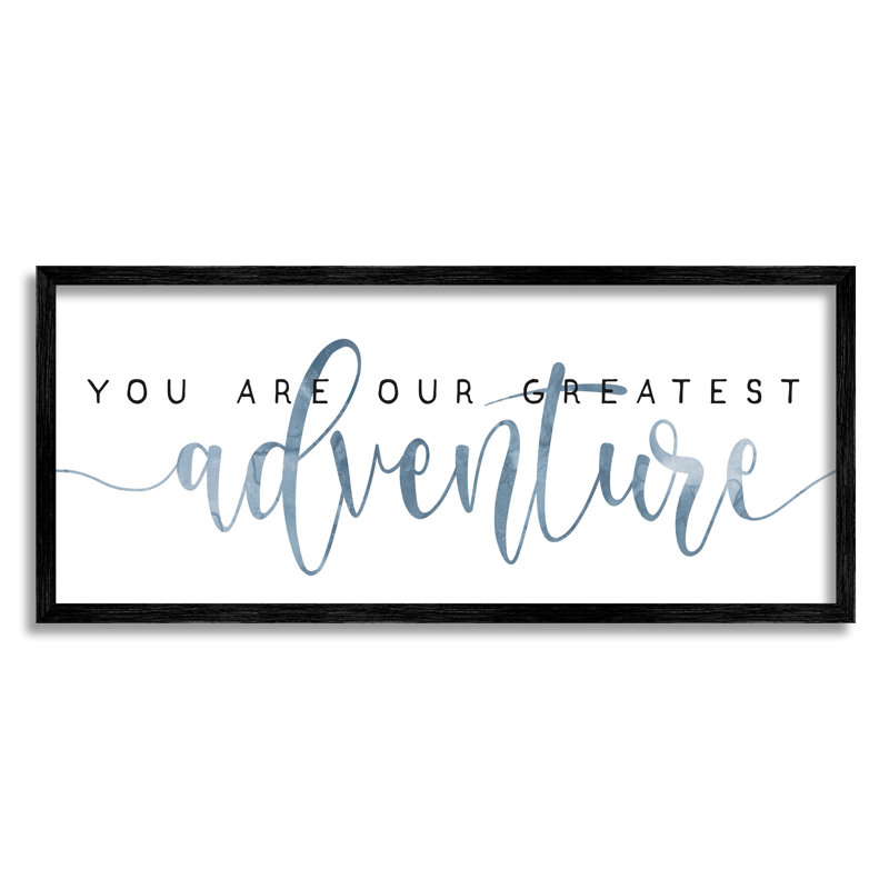 Vous êtes notre plus grande aventure, citation de famille, motif bleu, H 10 po x l 24 po, Giclée encadrée noir minuit