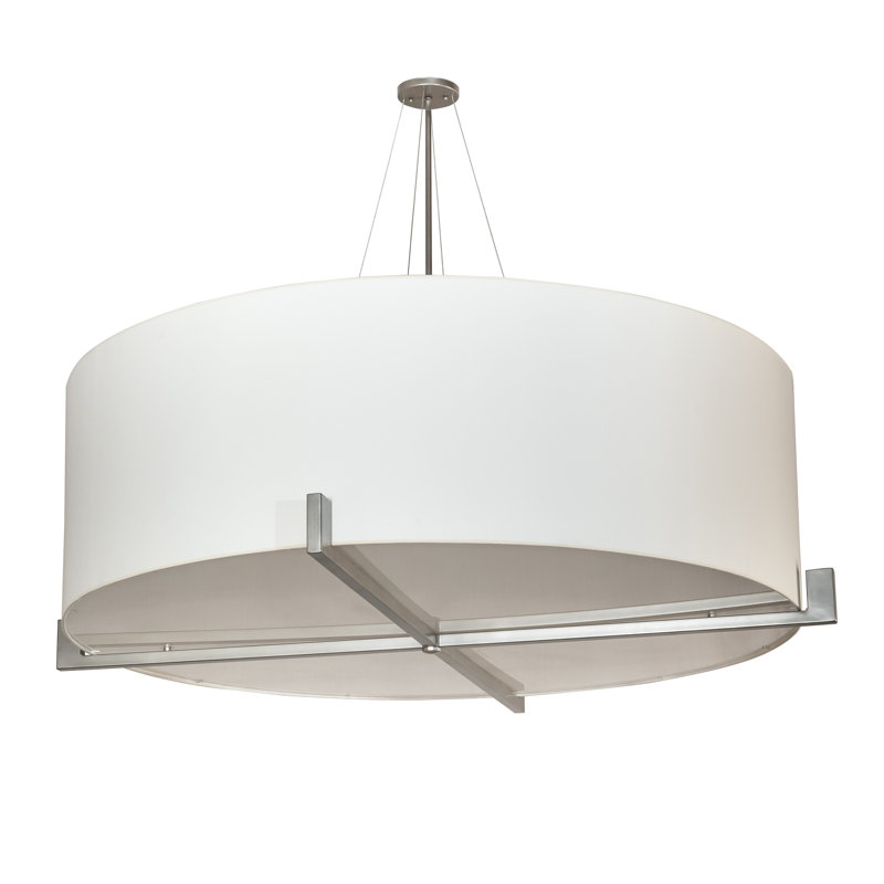 60" White and Nickel Drum Chandelier with Acrylic Shade