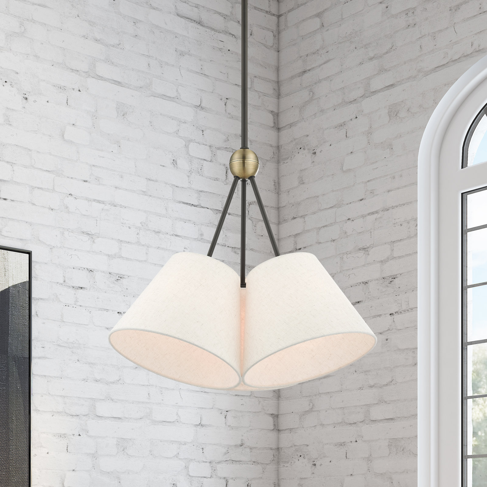 Grove 3 - Light Steel Dimmable Cone Chandelier, Oatmeal, Bronze