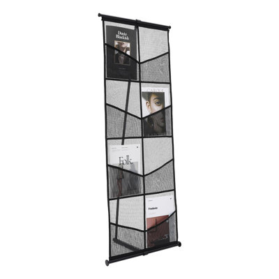 Brochure Display Stand, 4-Tier 8 Pockets Mesh Literature Display Holder, Floor Standing Magazine Newspaper Catalog Rack, Lightweight and Portable with Carrying Bag for Shop Exhibitions Office