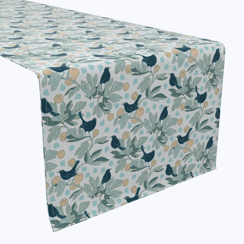Table Runner, 100% Cotton, 16X108", Fig Trees & Birds, 108" L x 16" W