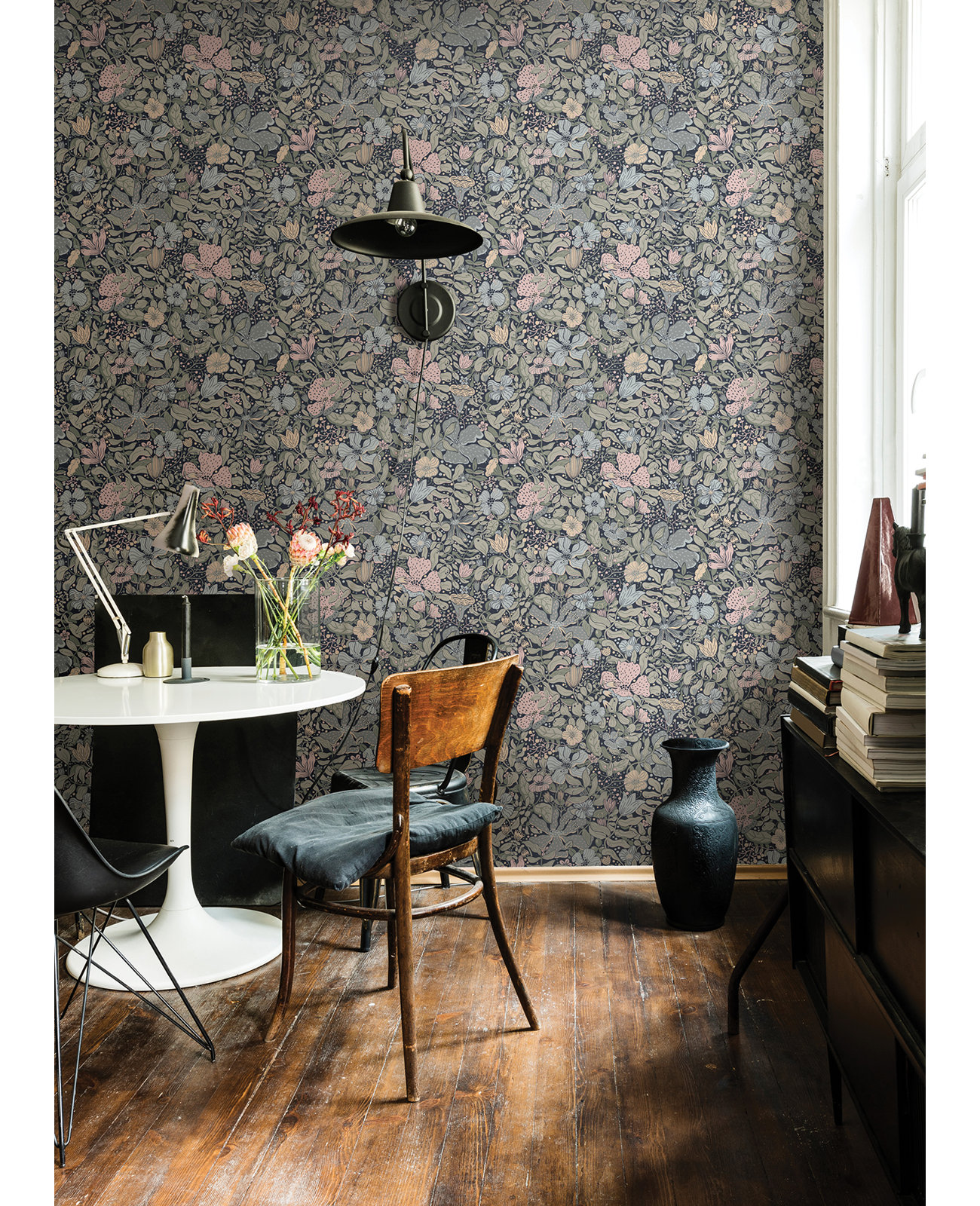 Harriette Floral Wallpaper, Dark Blue