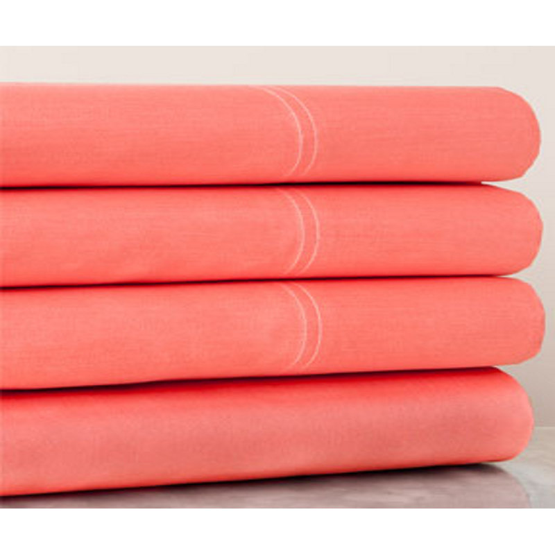 100% Cotton Sateen Weave Sheet Set, King Sheet Set with 2 Pillowcases, Coral