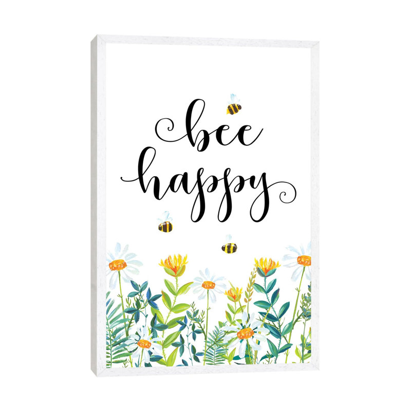 Bee Happy - Print on Canvas, 101.6 cm H x 66.04 cm W, White Framed