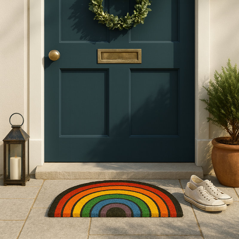 Nicola Spring - Coir Half Moon Door Mat - 60 x 40cm - Rainbow