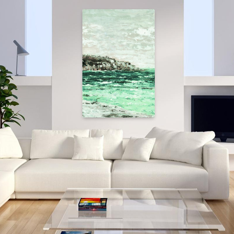 Paysage marin abstrait brumeux, art abstrait, H 48 po x l 32 po
