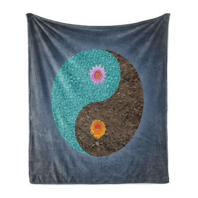 Ambesonne Yoga Fleece Throw Blanket Yin Yang Flower Teal Brown Slate Blue Turquoise
