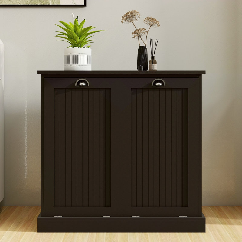 Armoire de trieur de linge inclinable à deux compartiments, Noir