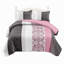 Ensemble de couvre-lit réversible 3 pièces en microfibre damassée gris anthracite et rose poudré avec 2 taies d'oreiller-129386894