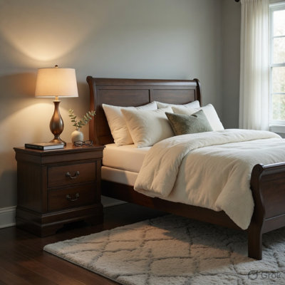 Queen Size Bedroom Set, Gray Finish, 2-Piece Set With Bed And Matching Nightstand