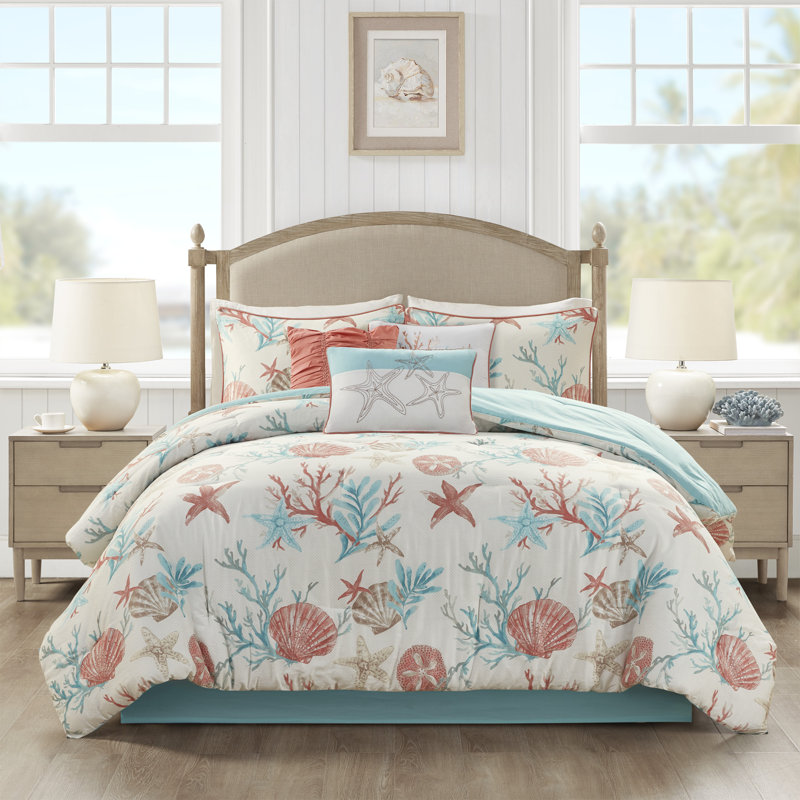 California King Coral Cotton Coastal Comforter Set