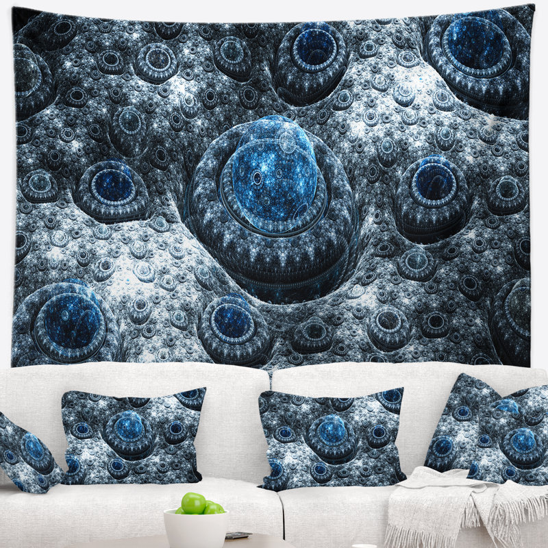 Tapisserie de planète en fractale abstract blue, H 68 po x l 80 po