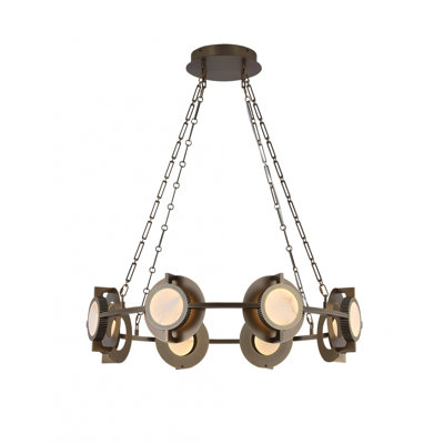  Mayfair 8-light 32"w Round Chandelier In Aged Brass/alabaster