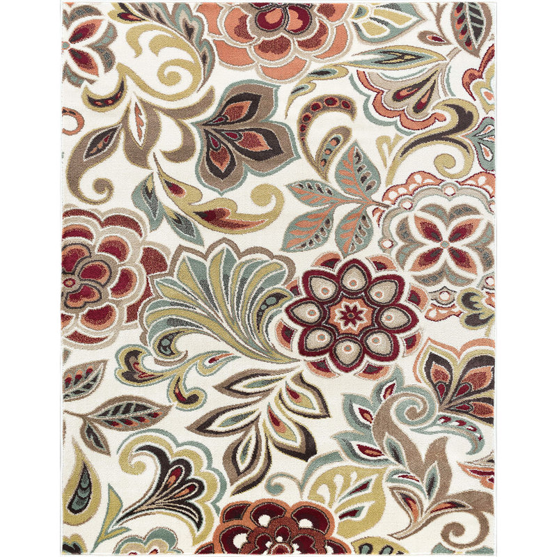 Elmer Transitional Floral Indoor Area Rug for Living Room, Dining Room, Bedroom, Rectangle 7'10" x 10'3", Ivory 