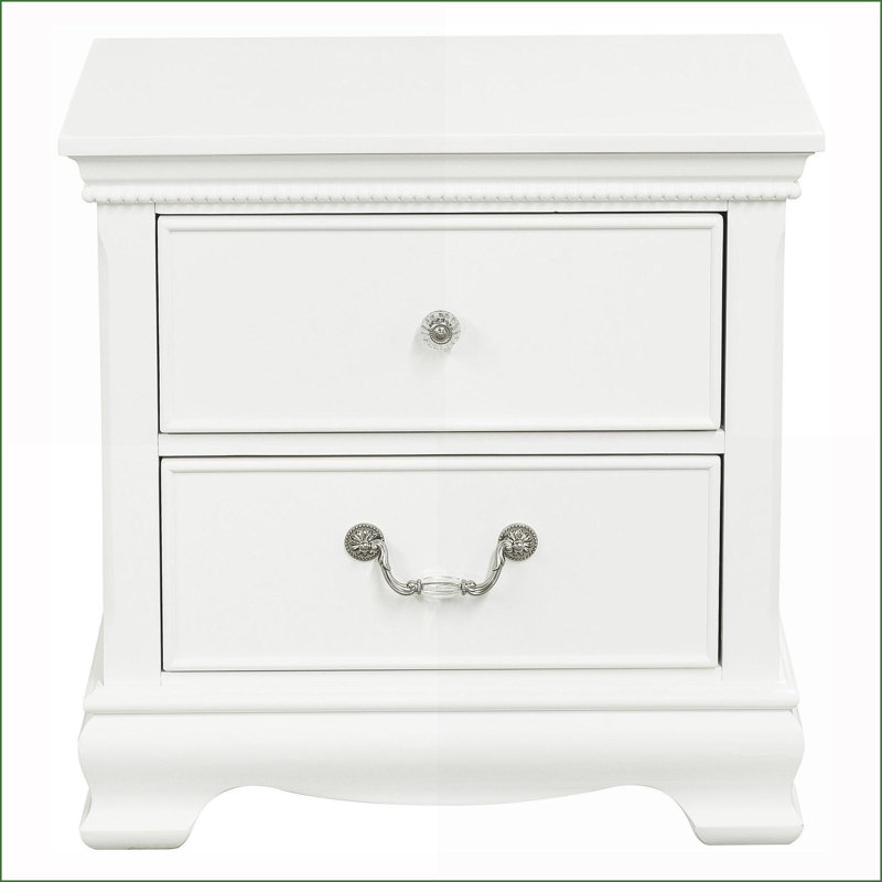 Table de chevet traditionnelle en bois blanc avec 5 tiroirs en queue d'aronde - sans assemblage