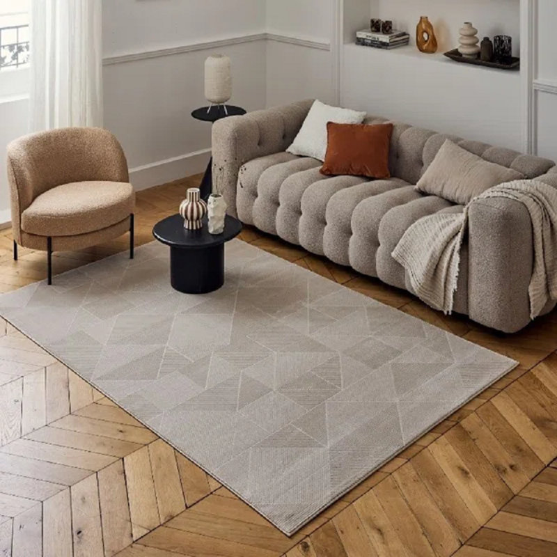 Carmel Modern Geometric Patterned Beige Area Rug, Rectangle 120 x 170 cm