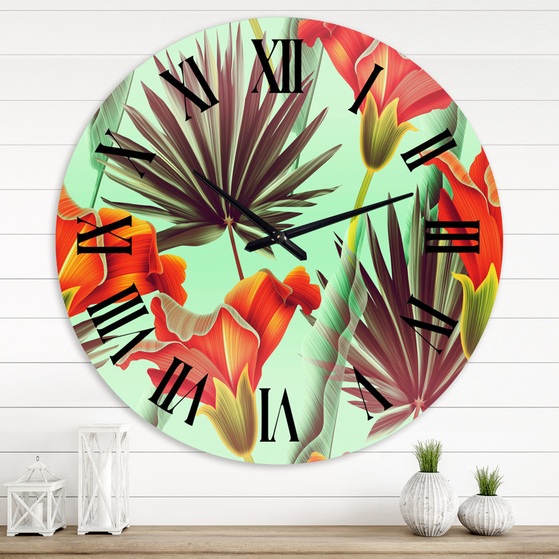 Fleurs tropicales VIntage - horloge murale traditionnelle, Grand
