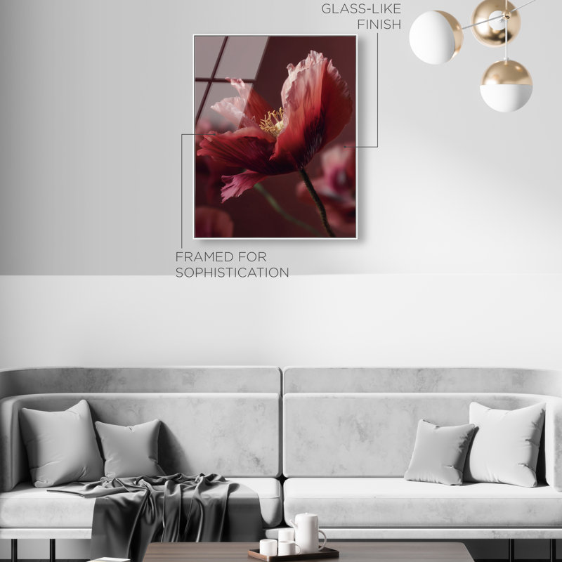 Merlot Blush Blossom II High-Gloss Frameless Acrylic Glass Wall Art Floral & Botanical Print by Oliver Gal, Ready to Hang, 16 x 20
